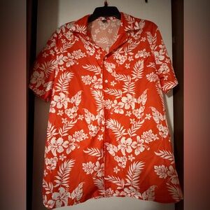 NFINITY Red Hawaiian-Style Button Down Shirt with White Floral Print